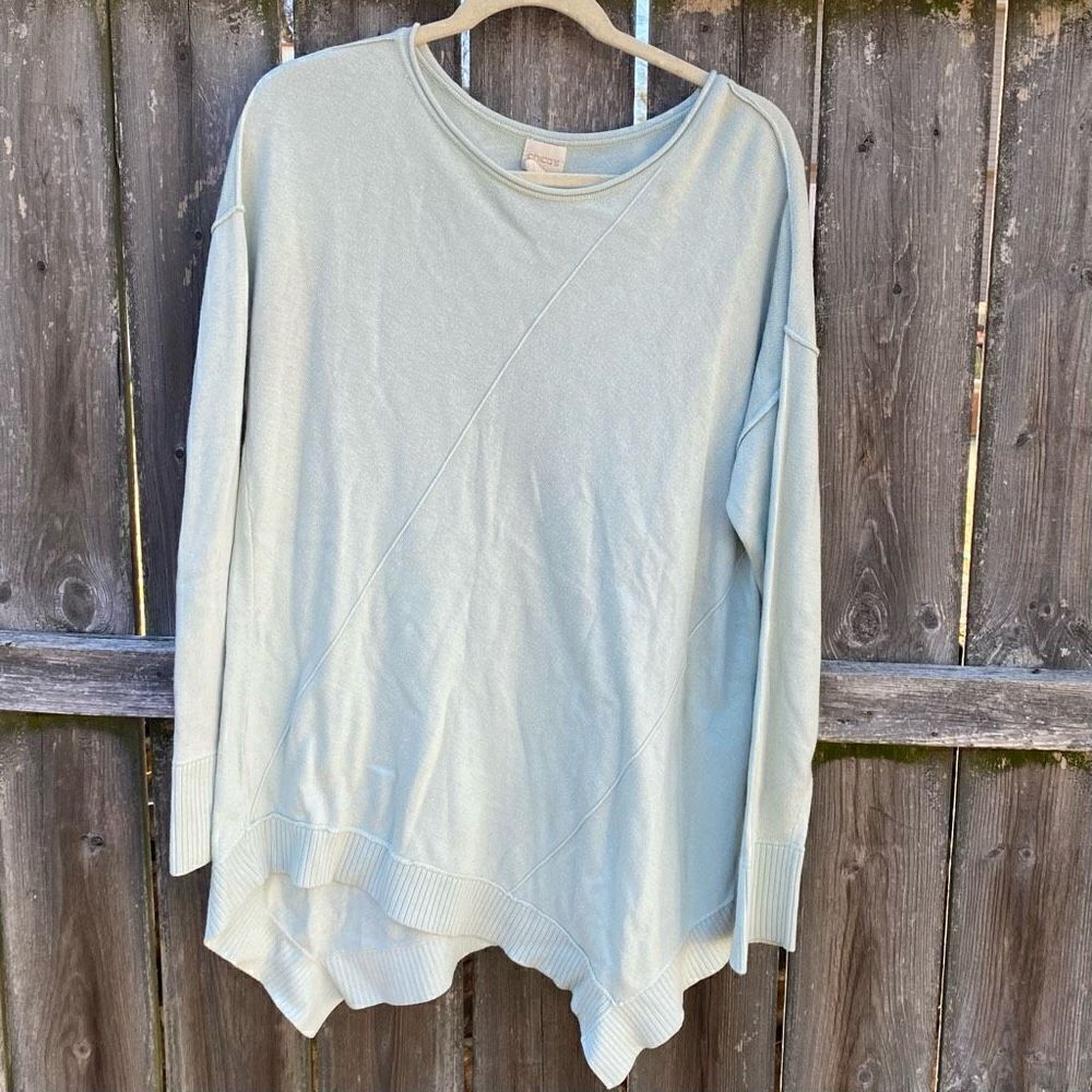 Chico’s Mint Green Cashmere Blend Asymmetrical Hem Sweater | L